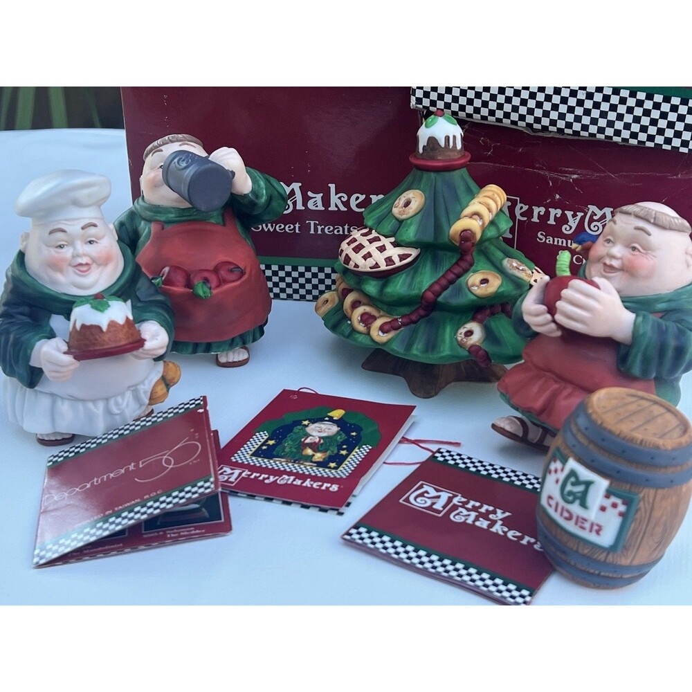 Dept 56 Merry Makers Lot 3 Monks Sweet Treats Tree Cider Barrel w Boxes